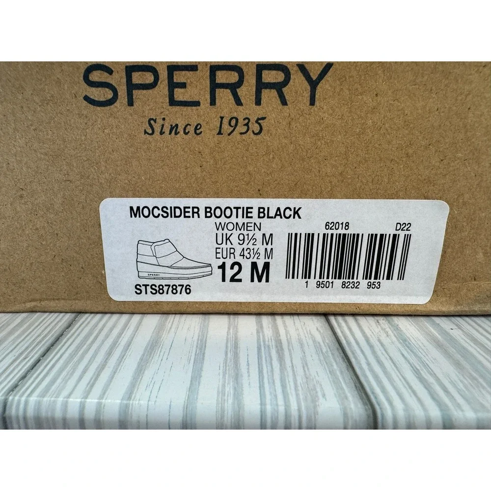 Sperry Mocsider Bootie Black Women's 12M Suede Faux Fur Lined Warm Comfort Shoes
